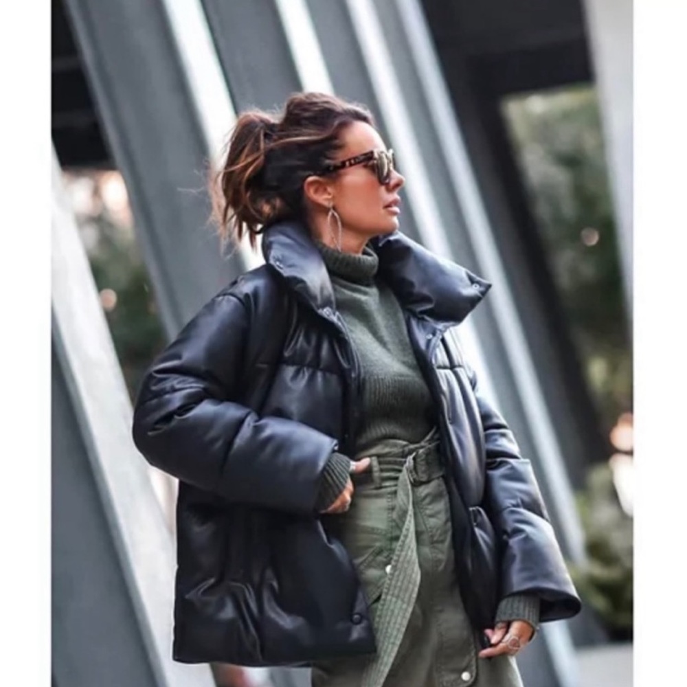 Like New! Bagatelle.NYC Black Faux Leather Oversize Puffer Coat